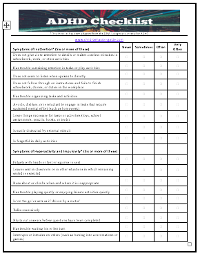 Adhd Symptoms Chart