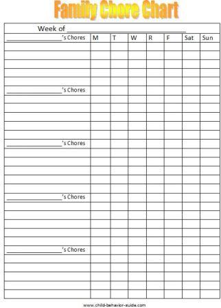 Free printable family Chore Charts
