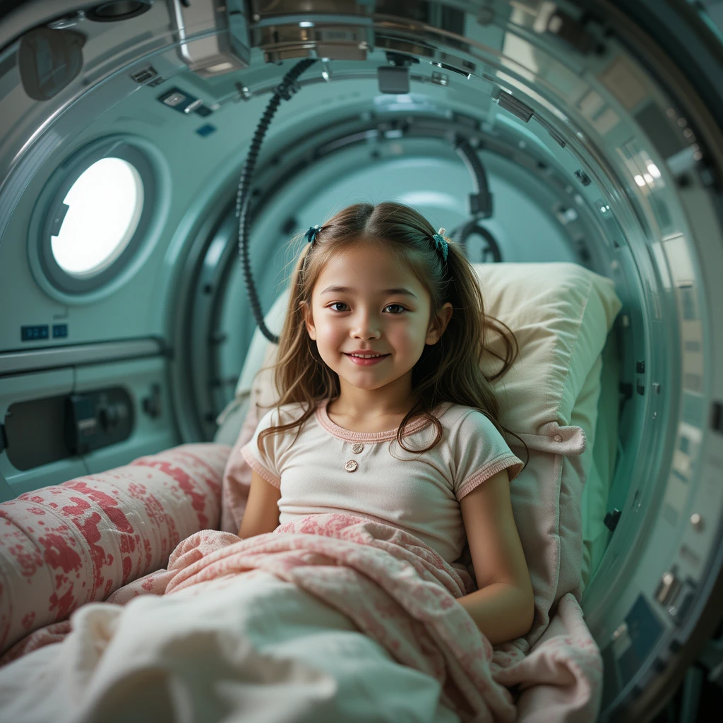 Hyperbaric oxygen tank with girl in it