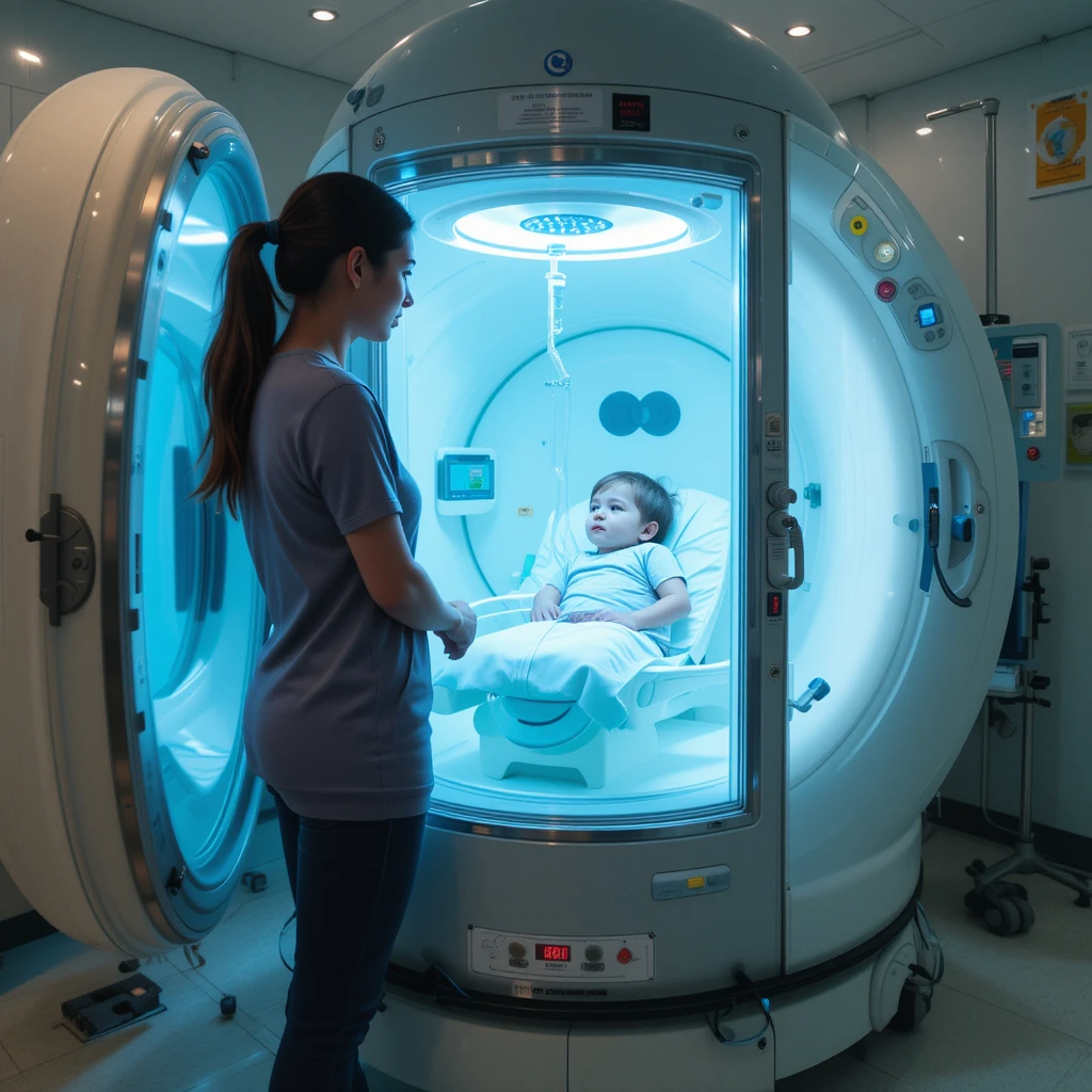 hyperbaric oxygen therapy tank with child in it