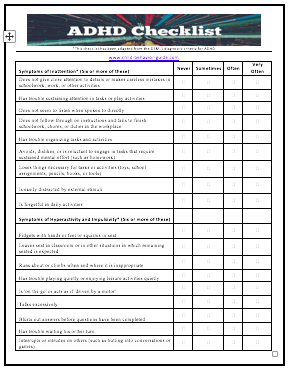 Printable ADHD Symptom Checklist