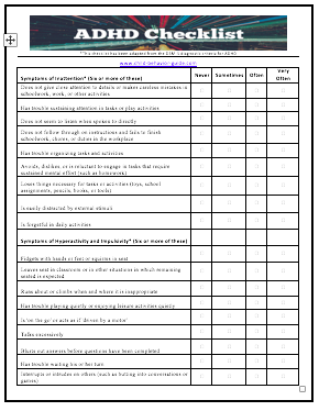 Free Downloadable ADHD Checklist