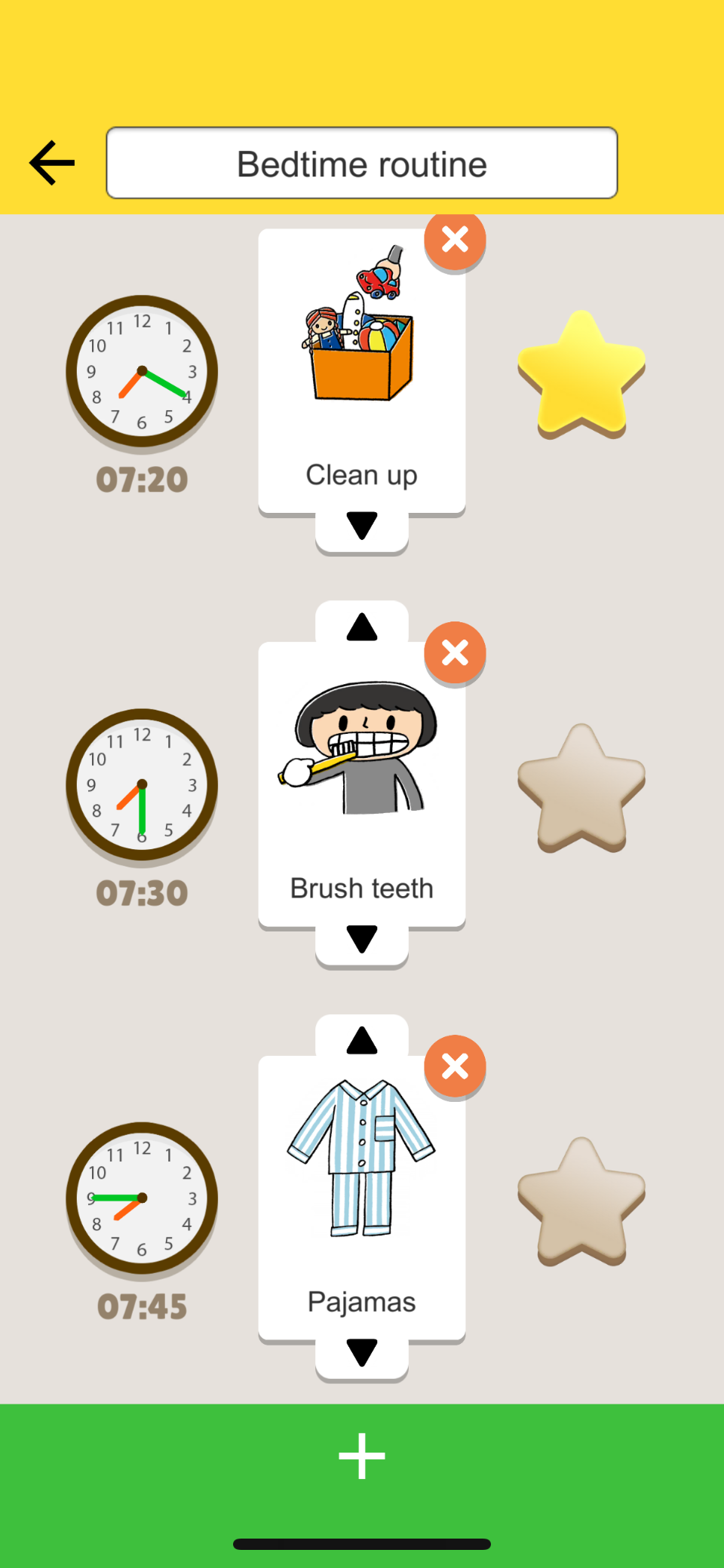 Picture schedule in an app for bedtime