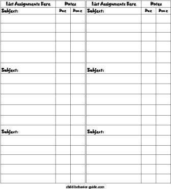 Free printable homework chart or checklist