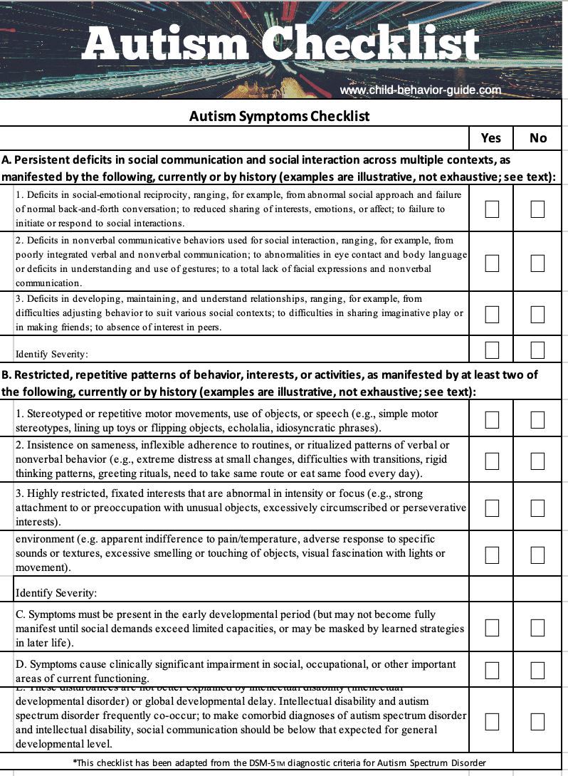 DSMV Autism Symptoms Checklist