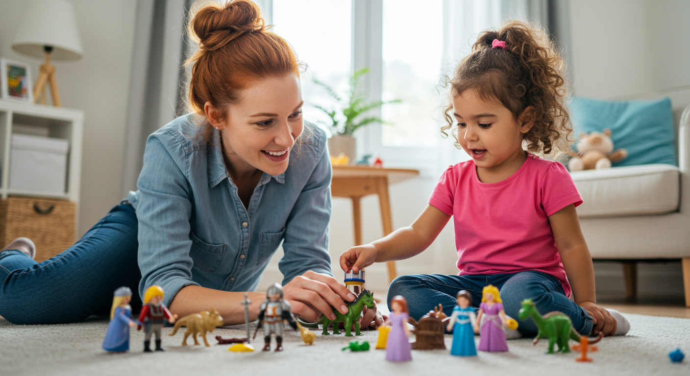 Woman implementing DIR Floortime Model with girl