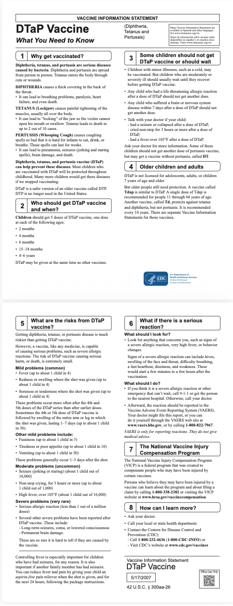 DTAp vaccine information statement