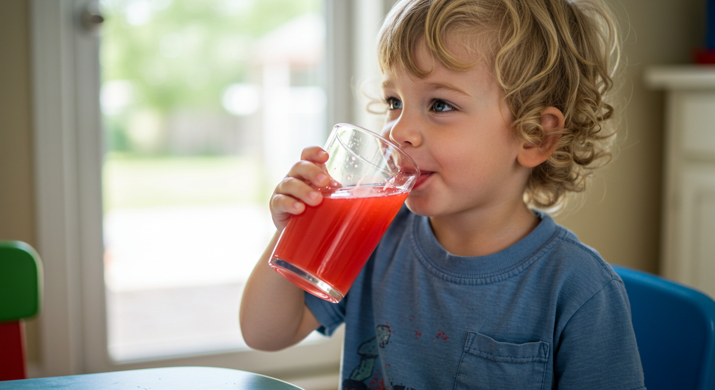 Boy drinking red dye koolaid