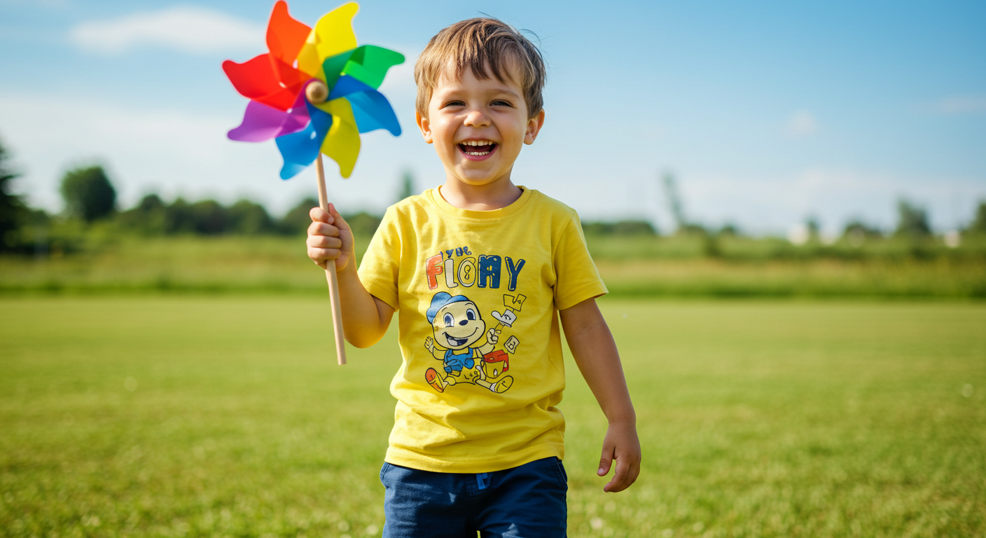 Boy holding pinwheel sensory seeking