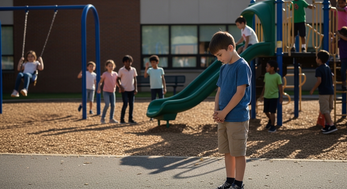 Boy on playground showing asperger syndrome behavior