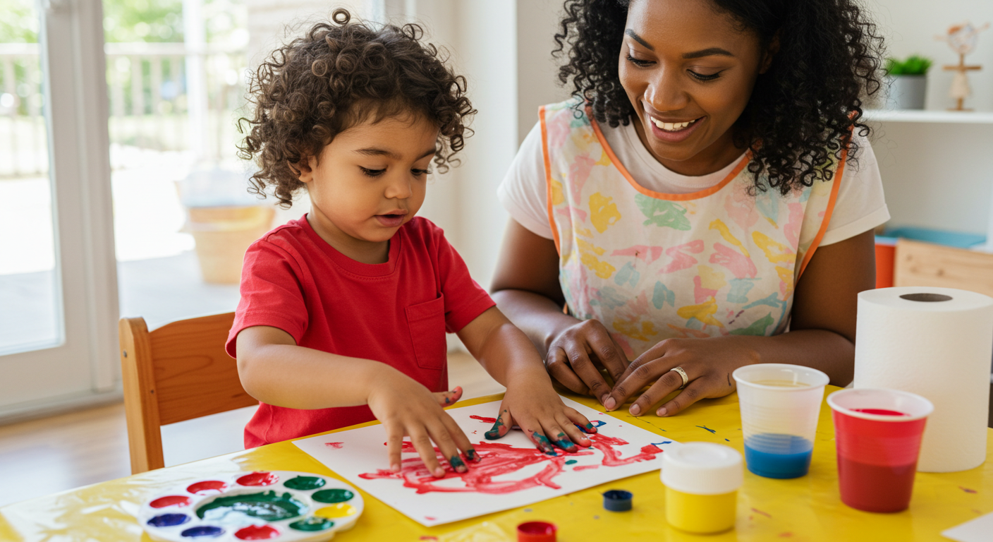 Boy doing tactile defensiveness treatment with paint