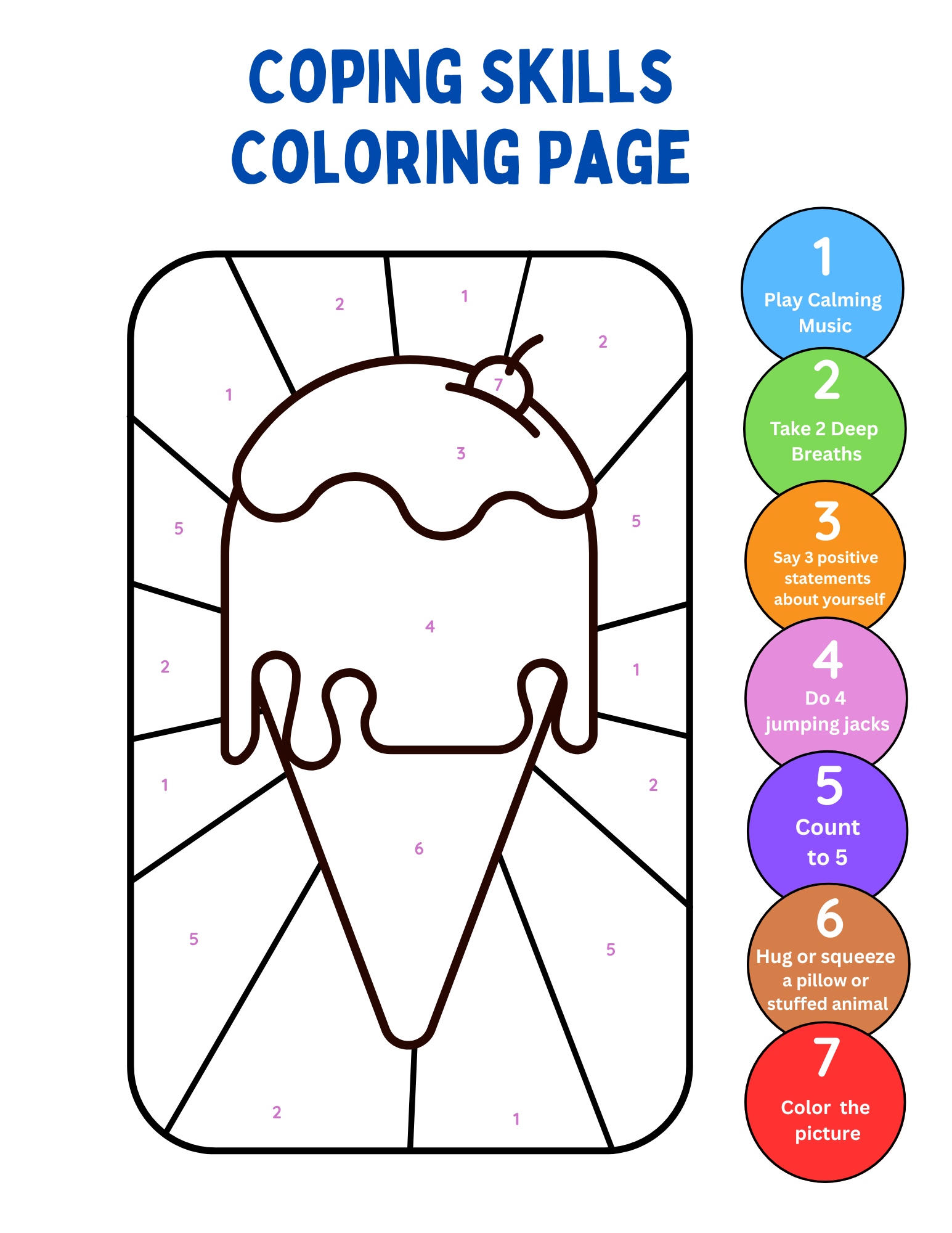 Ice cream cone coping skills coloring pages