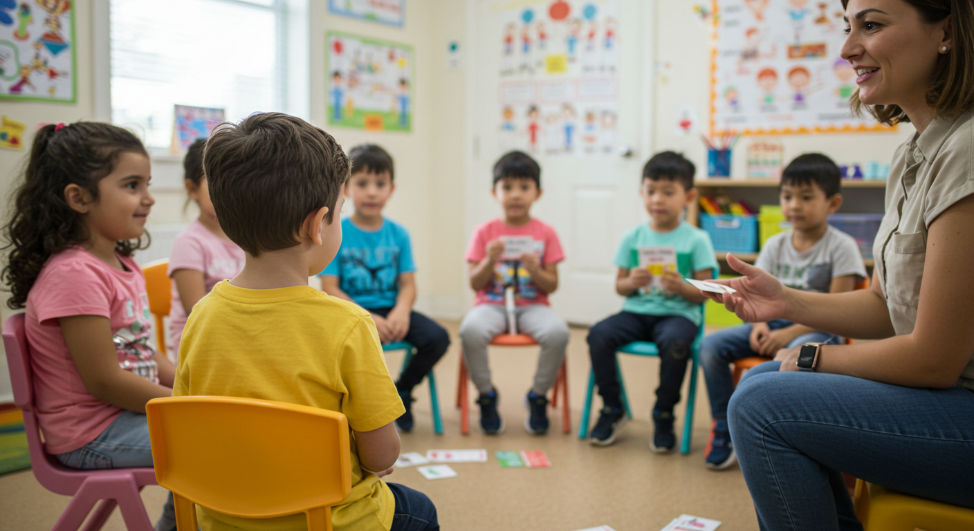kids in a social skills group for children with symptoms of mild autism