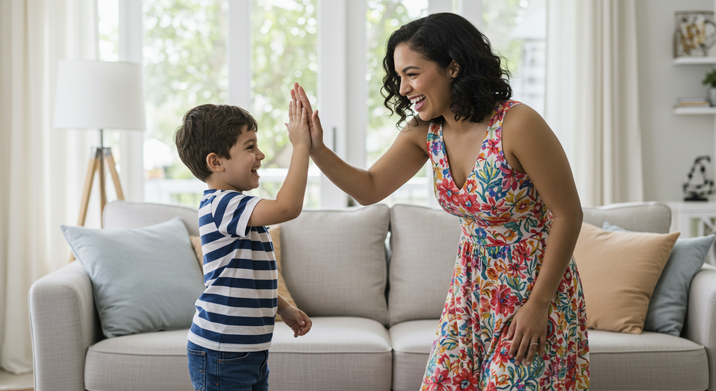Mom giving her son praise