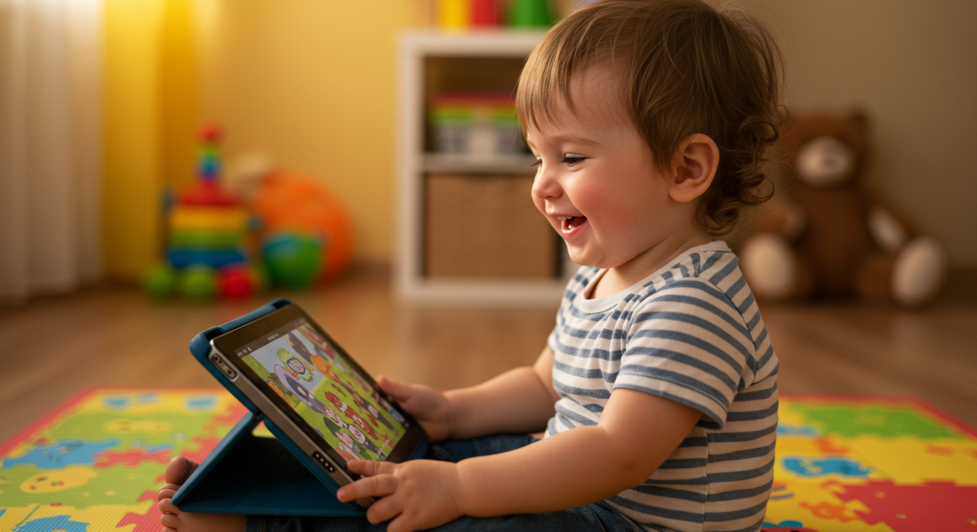 Toddler playing a tablet as a reward