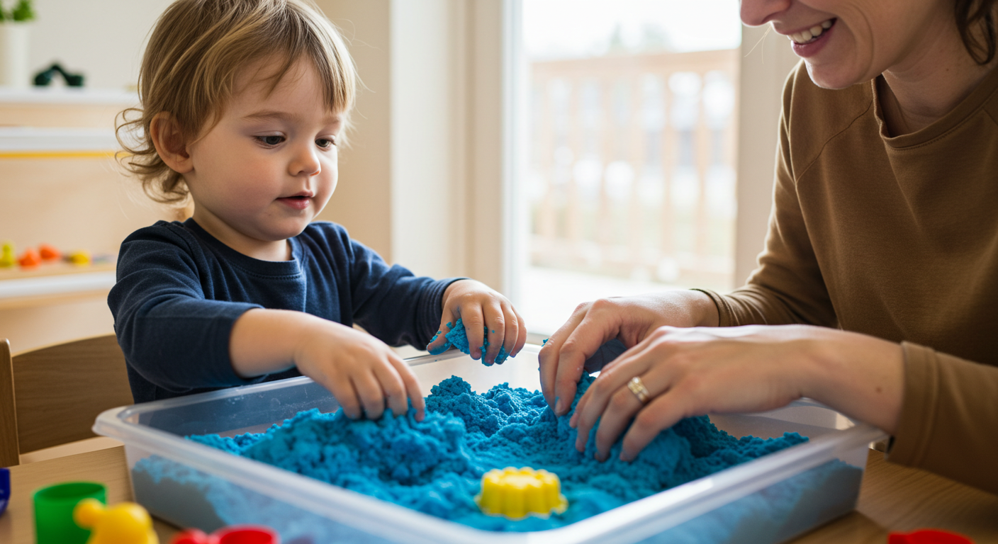 Child doing tactile defensiveness treatment with sand