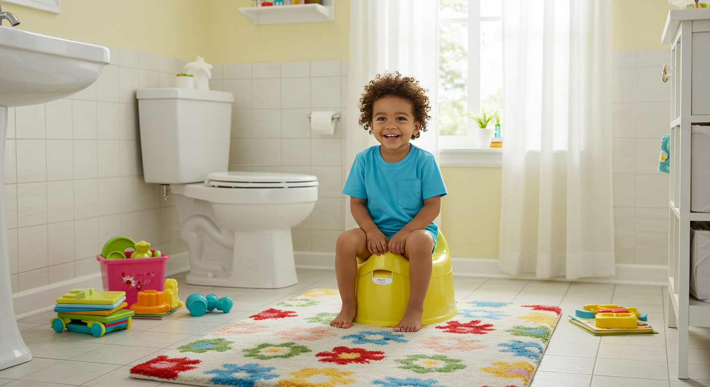 Toddler sitting on potty seat