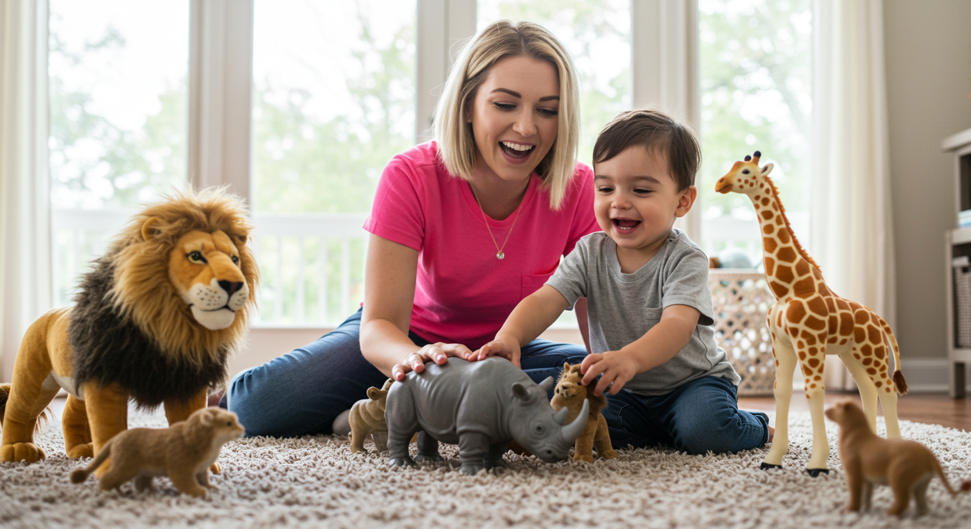 ABA therapist playing animals with boy ABA therapist playing animals with boy