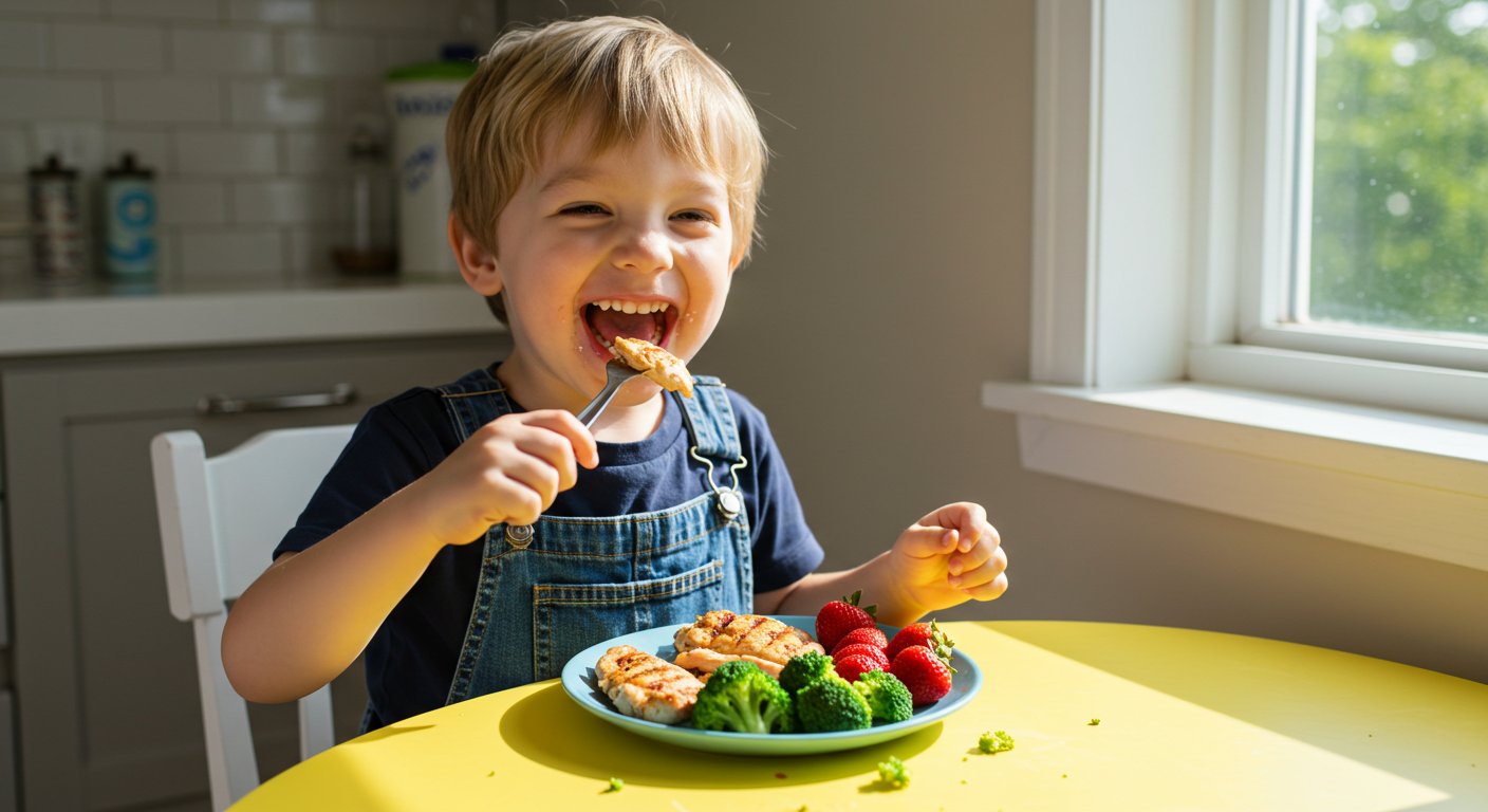 Toddler eating food on a diet for Adhd