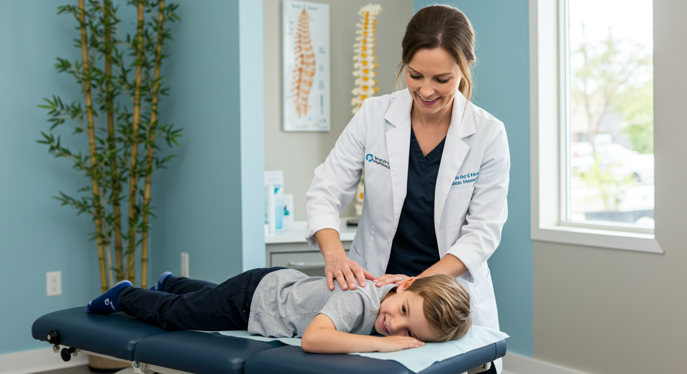 Boy at chiropractor getting spd treatment with an adjustment