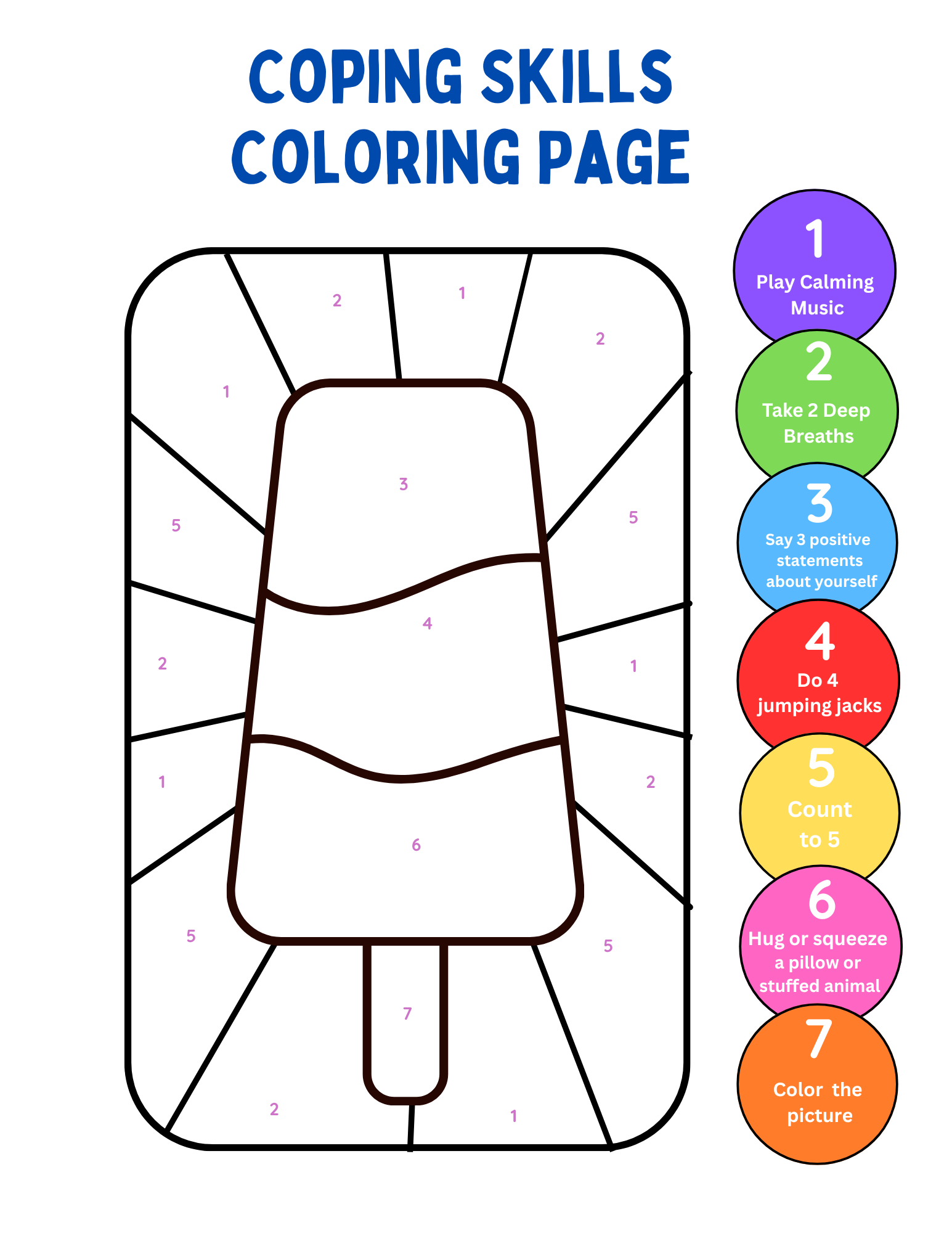 Popsicle coping skills coloring pages