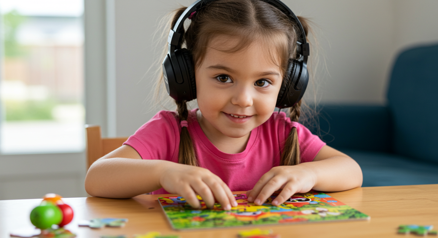 Girl doing ILS while working on a puzzle