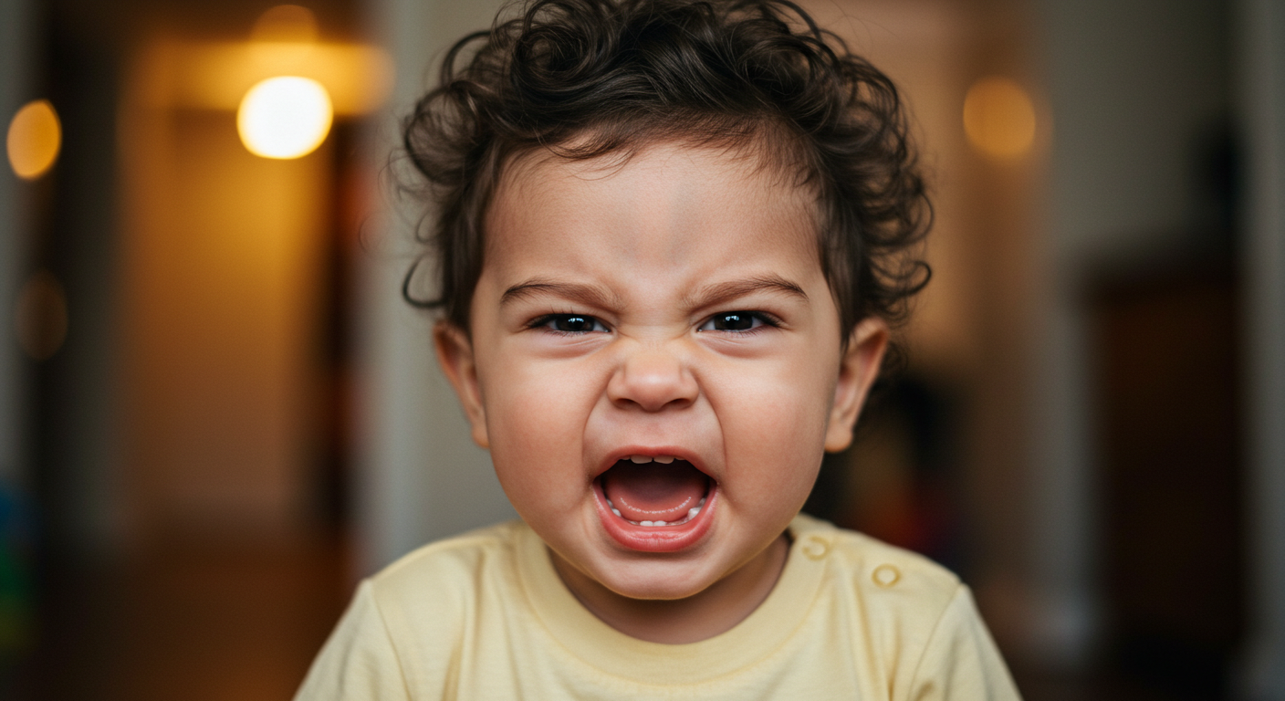 Angry toddler about to bite