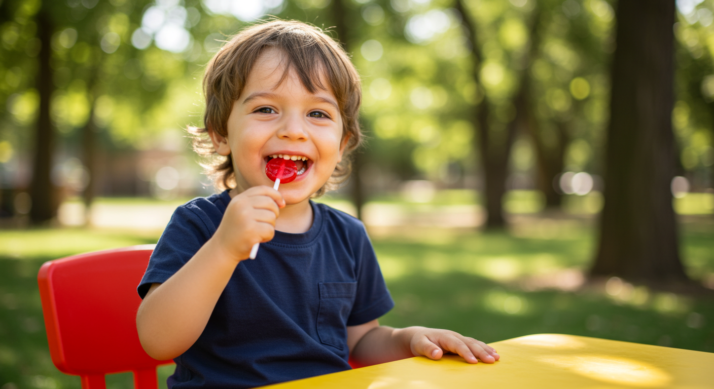 boy eating red sucker