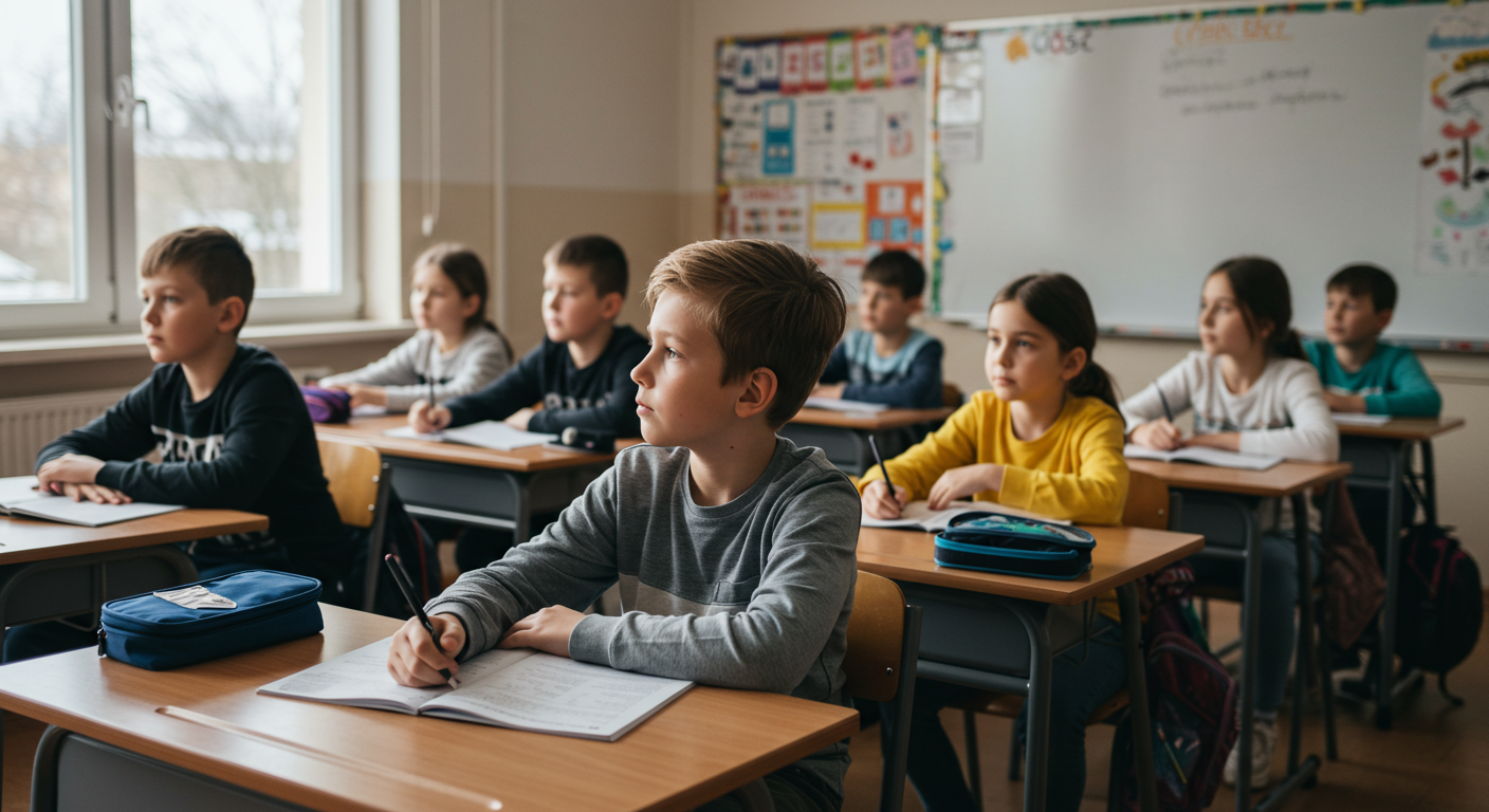 Child in classroom with distracted school behavior