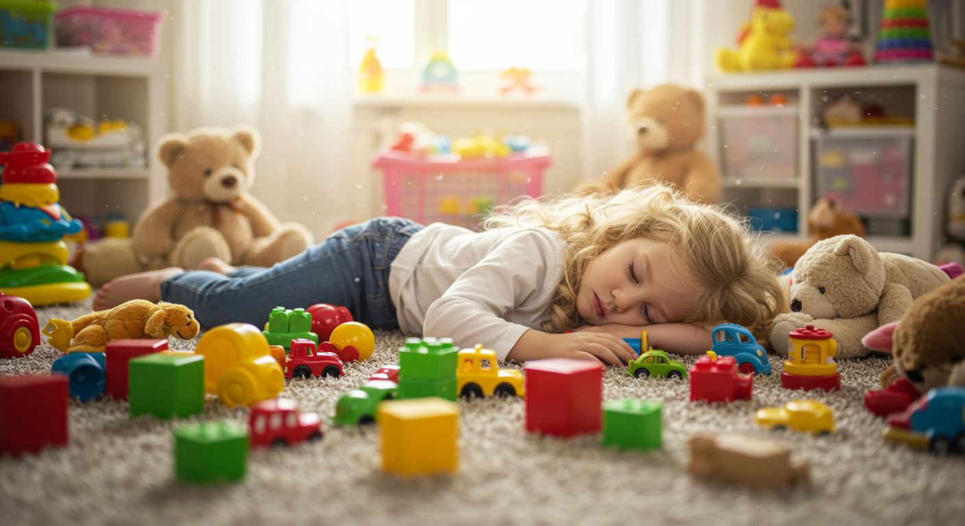 Child lying on floor due to problem sleeping