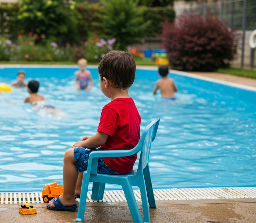 Child at pool avoiding swimming due to tactile defensiveness