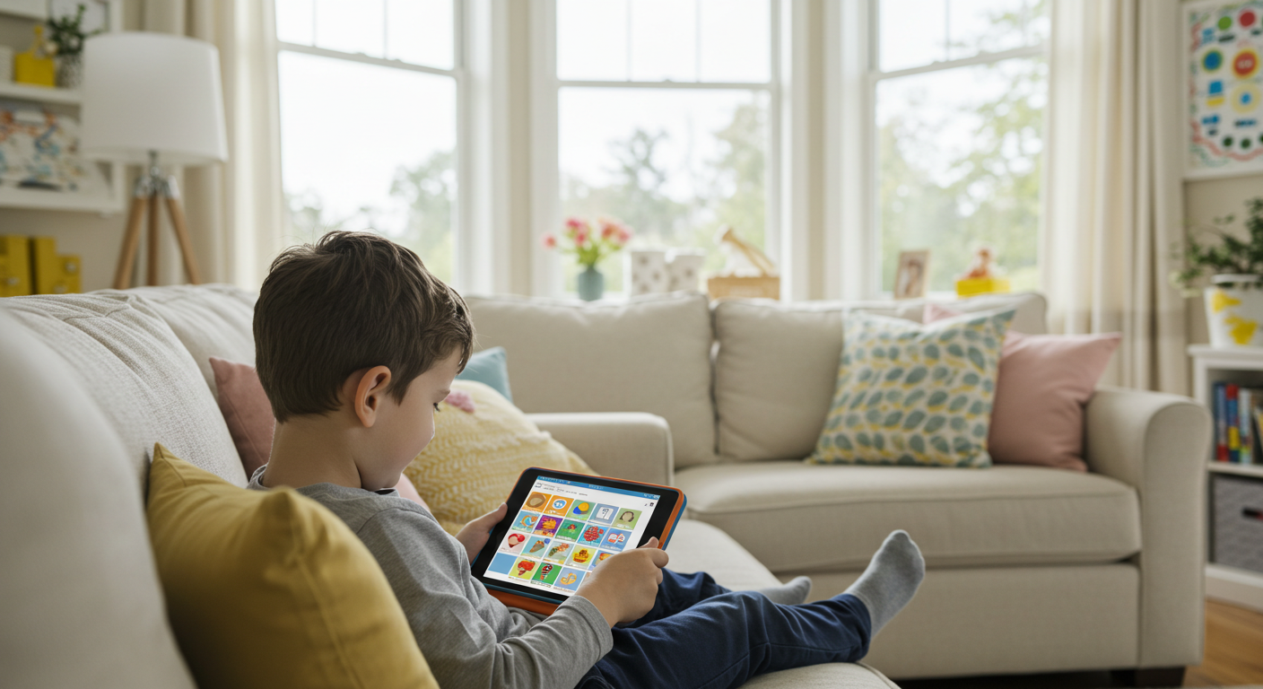Child using an ipad as augmentative communication device