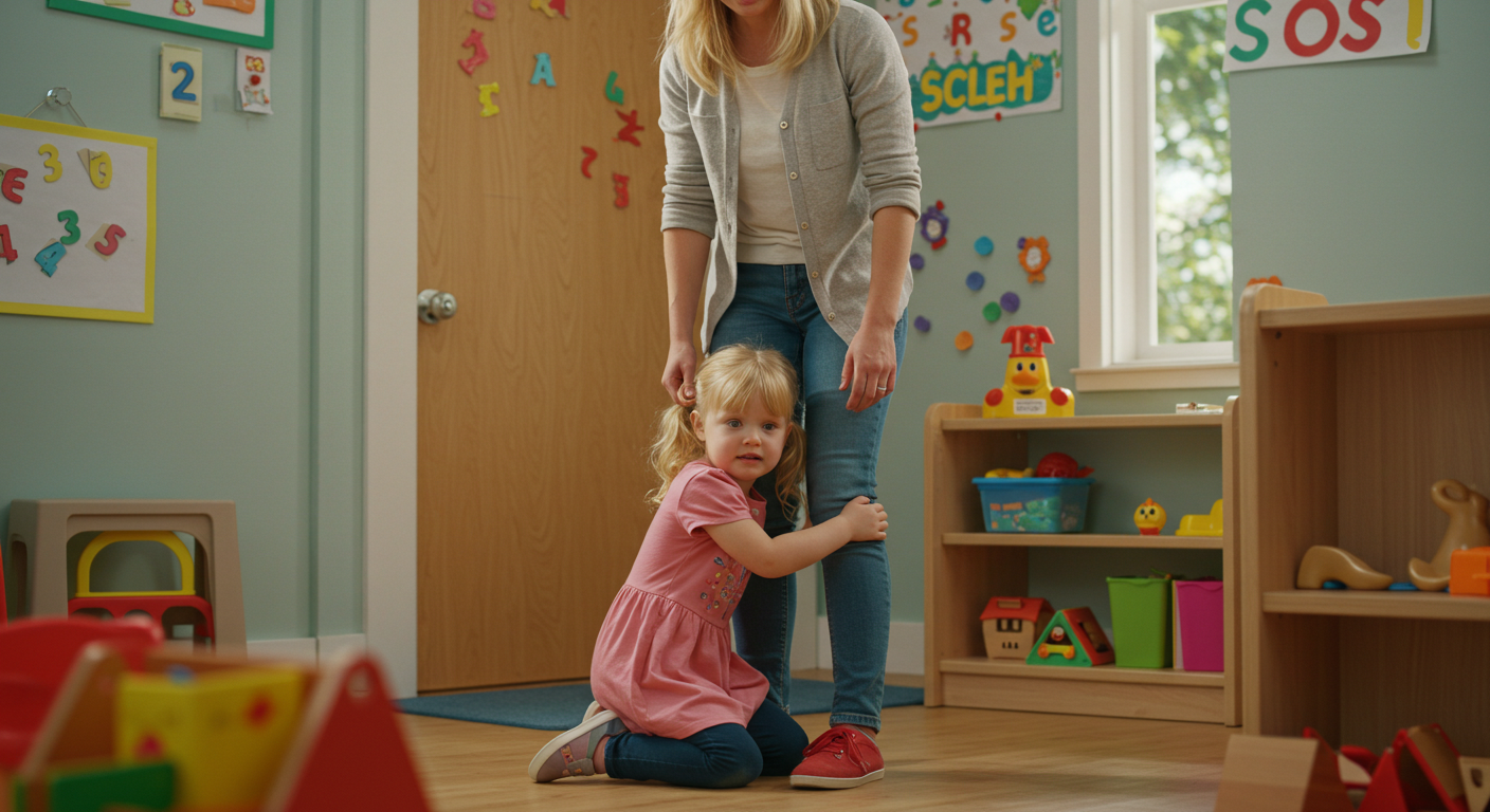 Girl showing separation anxiety with her mom