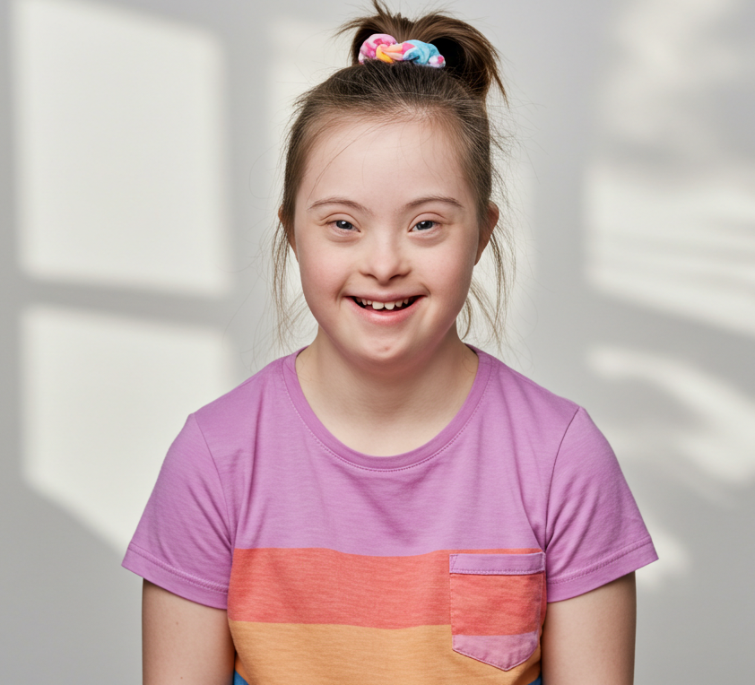 happy adolescent girl with down syndrome
