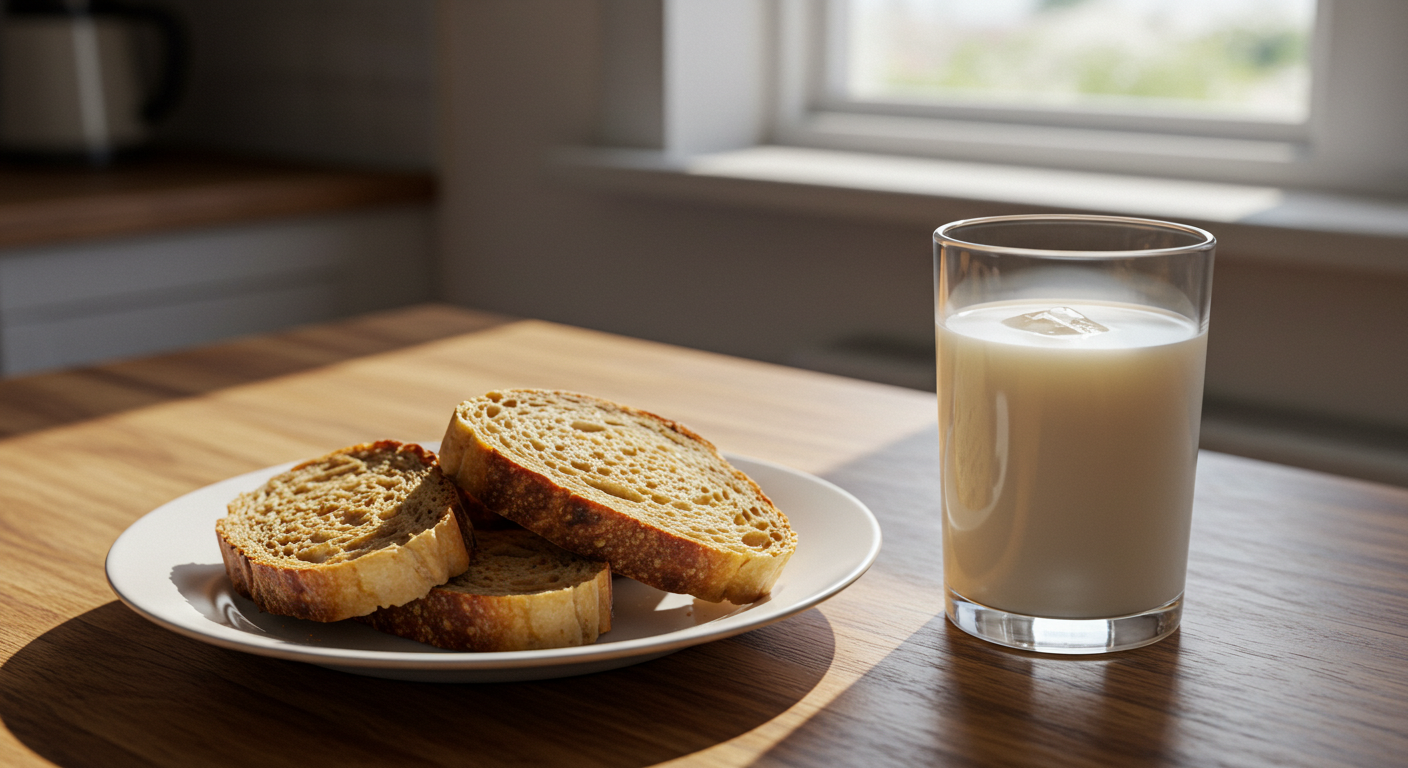 plate with bread and milk